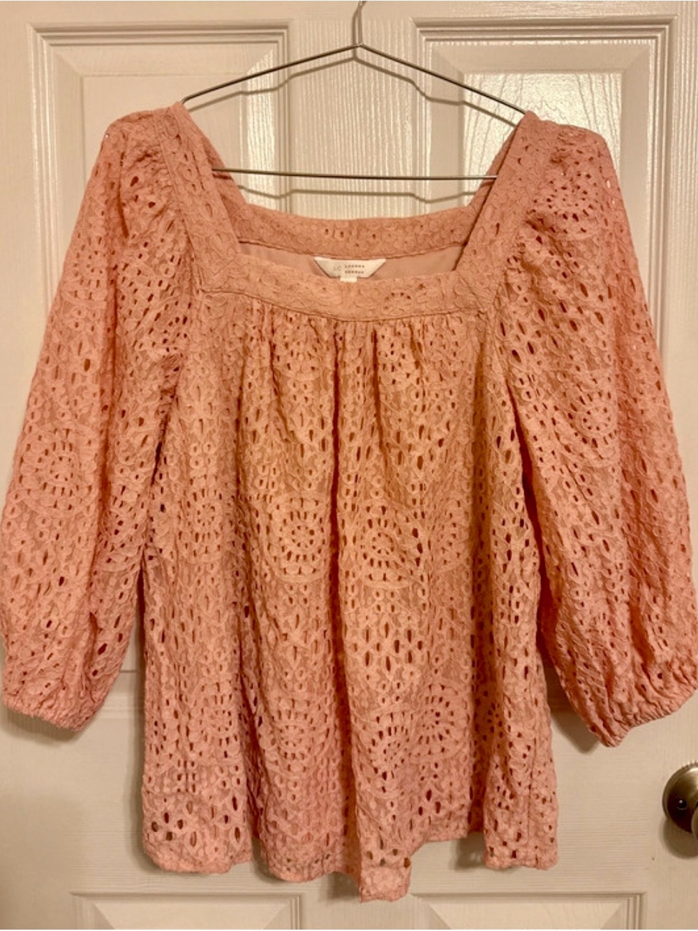 LC Lauren Conrad Peach Crochet Square-Neck Blouse
